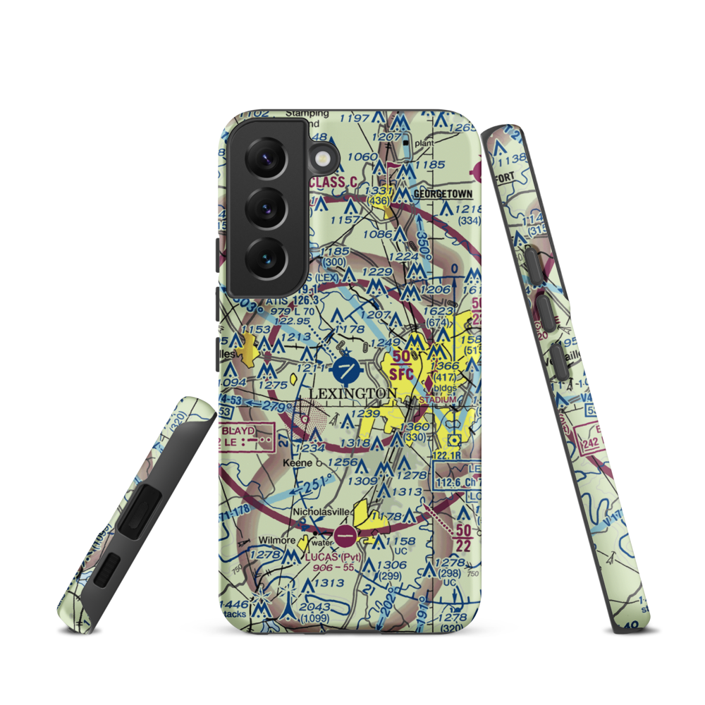 Blue Grass Airport (LEX) VFR Sectional Samsung Phone Case Samsung Galaxy S22 model shown