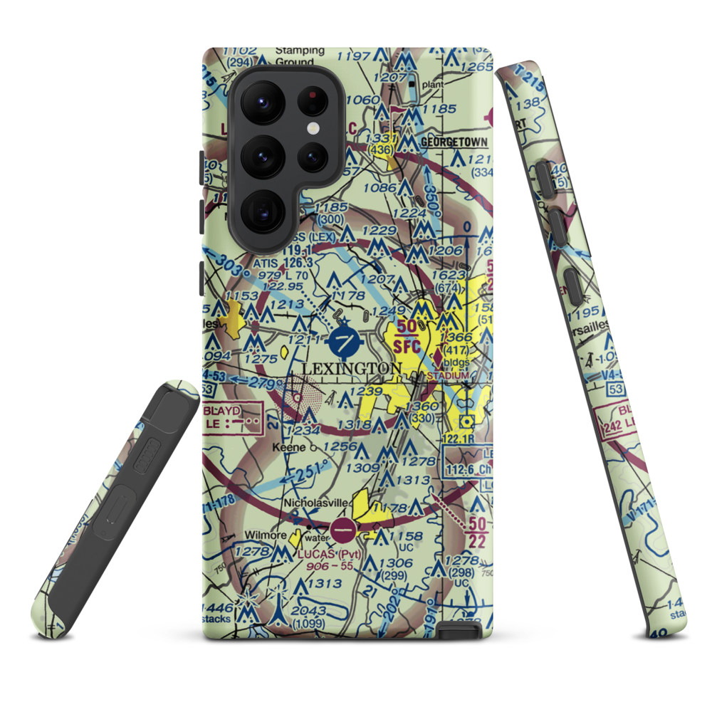 Blue Grass Airport (LEX) VFR Sectional Samsung Phone Case Samsung Galaxy S22 Ultra model shown