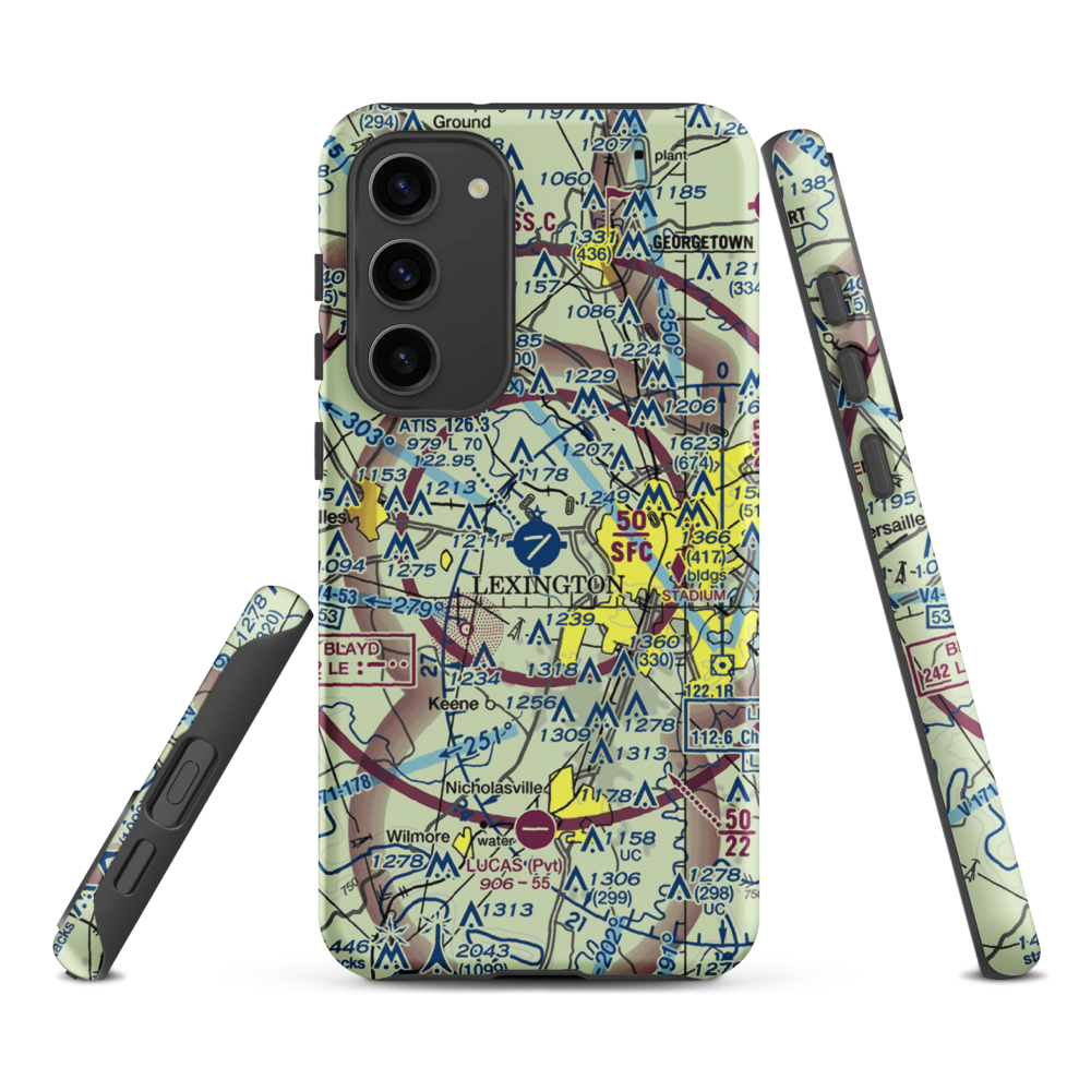 Blue Grass Airport (LEX) VFR Sectional Samsung Phone Case Samsung Galaxy S23 Plus model shown