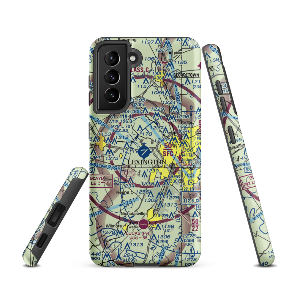 Blue Grass Airport (LEX) VFR Sectional Samsung Phone Case Samsung Galaxy S21 model shown