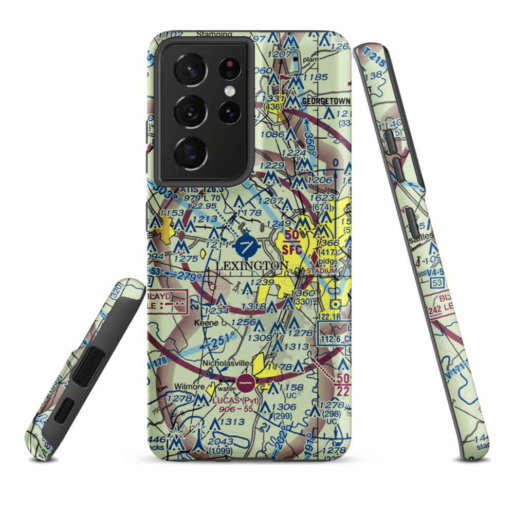 Blue Grass Airport (LEX) VFR Sectional Samsung Phone Case Samsung Galaxy S21 Ultra model shown