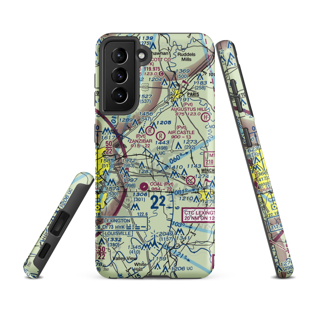 Blue Grass Station Army Heliport (LSD) VFR Sectional Samsung Phone Case Samsung Galaxy S21 FE model shown