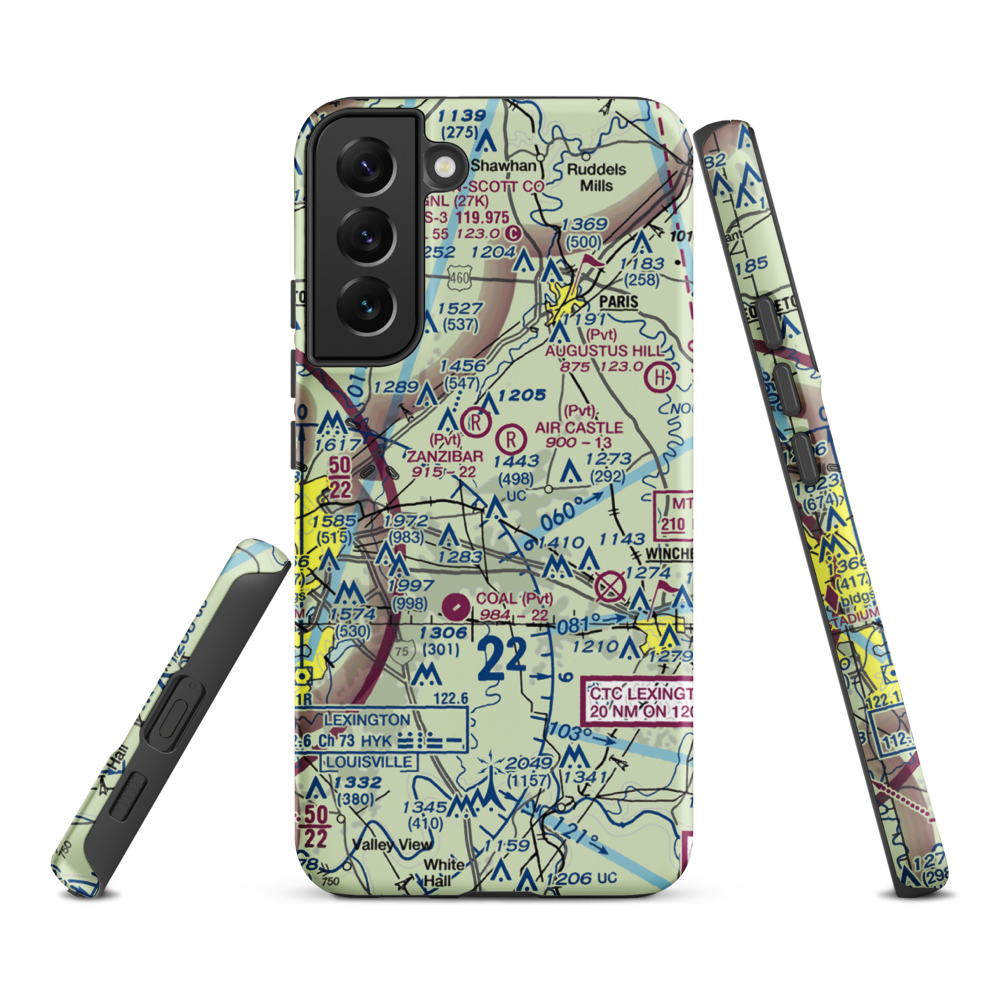 Blue Grass Station Army Heliport (LSD) VFR Sectional Samsung Phone Case Samsung Galaxy S22 Plus model shown