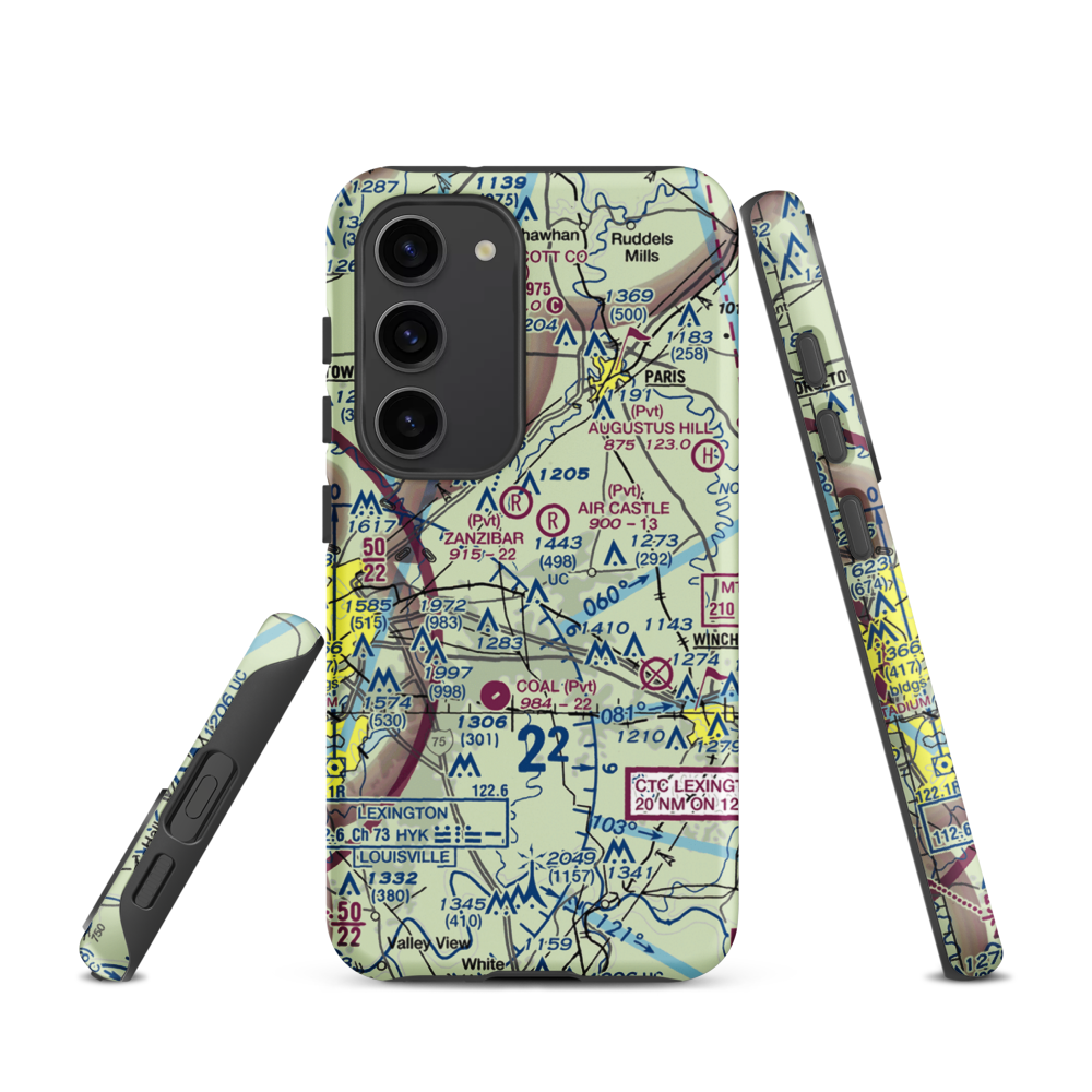Blue Grass Station Army Heliport (LSD) VFR Sectional Samsung Phone Case Samsung Galaxy S23 model shown