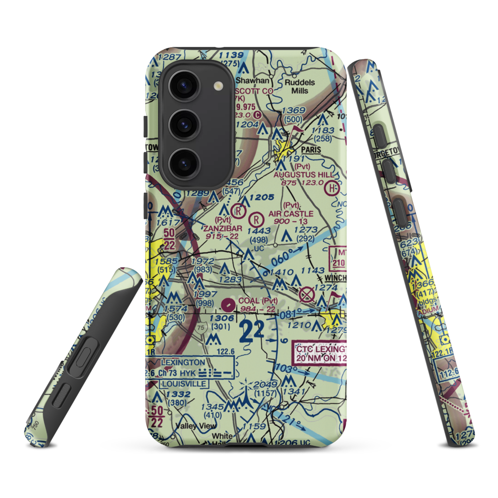 Blue Grass Station Army Heliport (LSD) VFR Sectional Samsung Phone Case Samsung Galaxy S23 Plus model shown