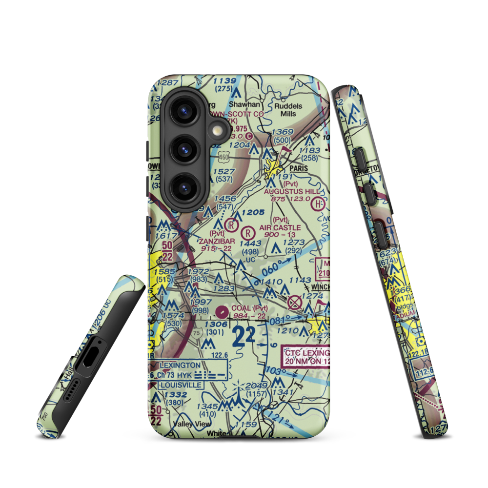 Blue Grass Station Army Heliport (LSD) VFR Sectional Samsung Phone Case Samsung Galaxy S24 model shown