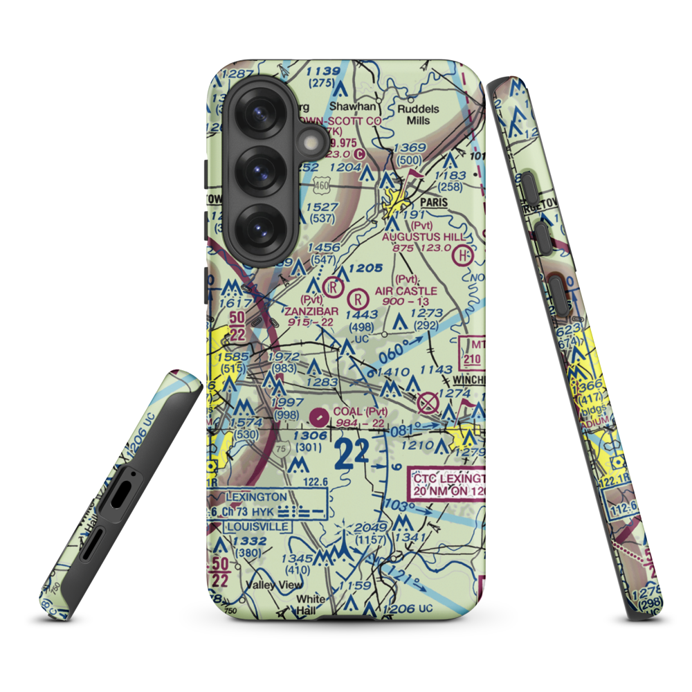 Blue Grass Station Army Heliport (LSD) VFR Sectional Samsung Phone Case Samsung Galaxy S25 Plus model shown