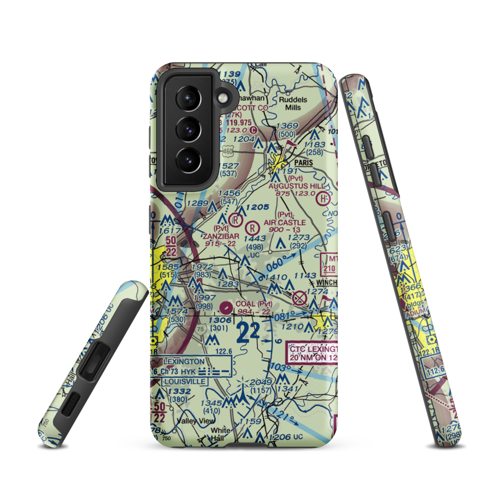 Blue Grass Station Army Heliport (LSD) VFR Sectional Samsung Phone Case Samsung Galaxy S21 model shown