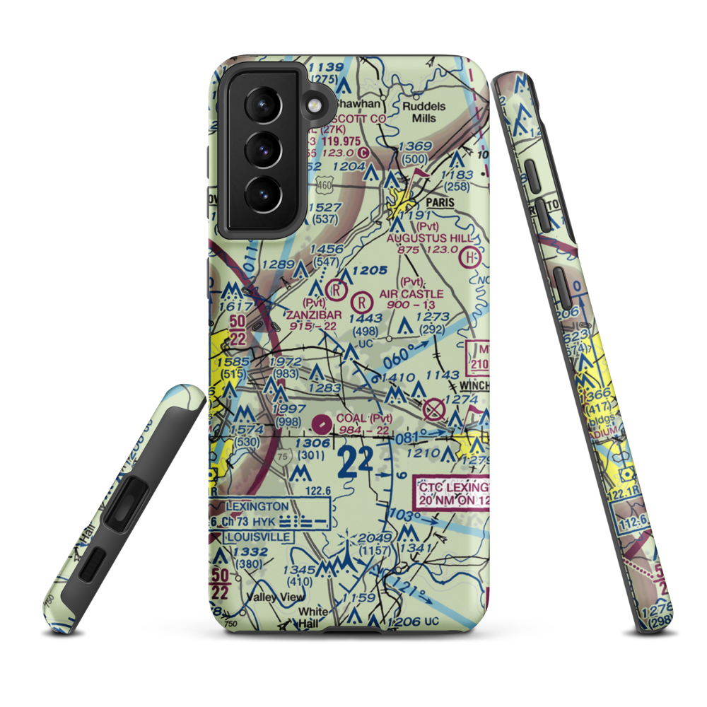Blue Grass Station Army Heliport (LSD) VFR Sectional Samsung Phone Case Samsung Galaxy S21 Plus model shown