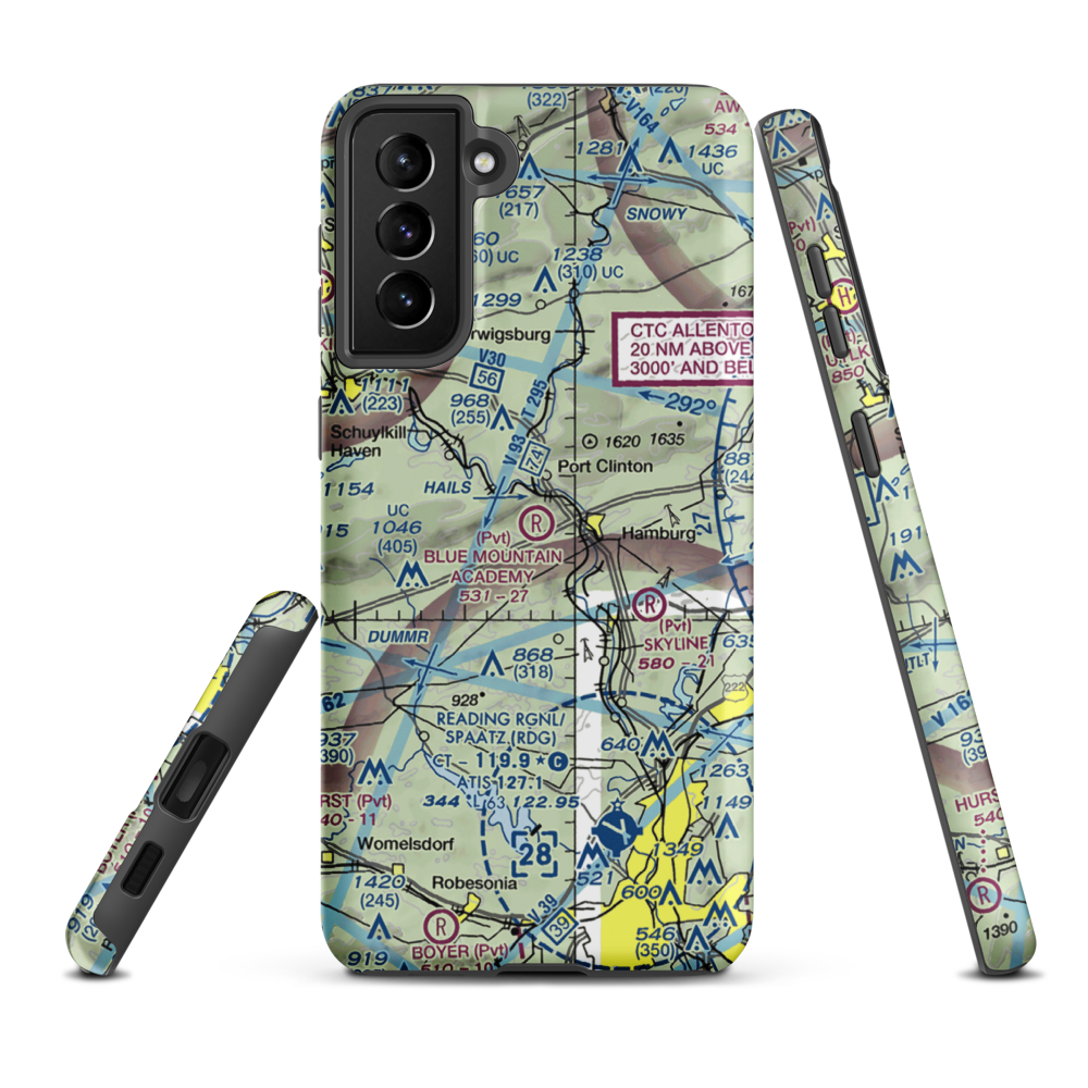 Blue Mountain Academy (Private) Airport (PA92) VFR Sectional Samsung Phone Case Samsung Galaxy S21 Plus model shown
