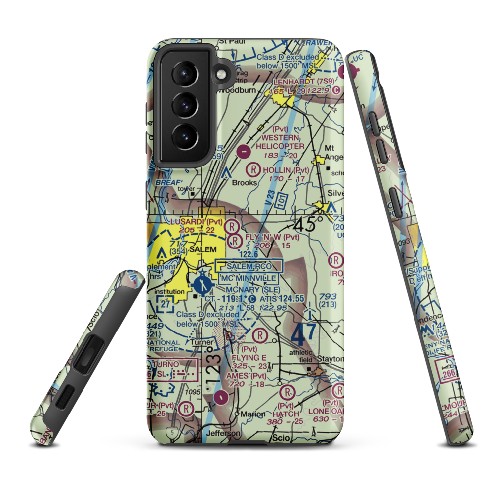 Blue Skies Farm Airport (OR87) VFR Sectional Samsung Phone Case Samsung Galaxy S21 Plus model shown