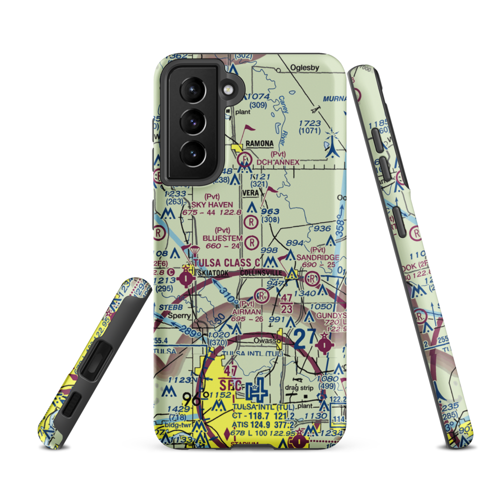 Bluestem Airport (OK58) VFR Sectional Samsung Phone Case Samsung Galaxy S21 FE model shown