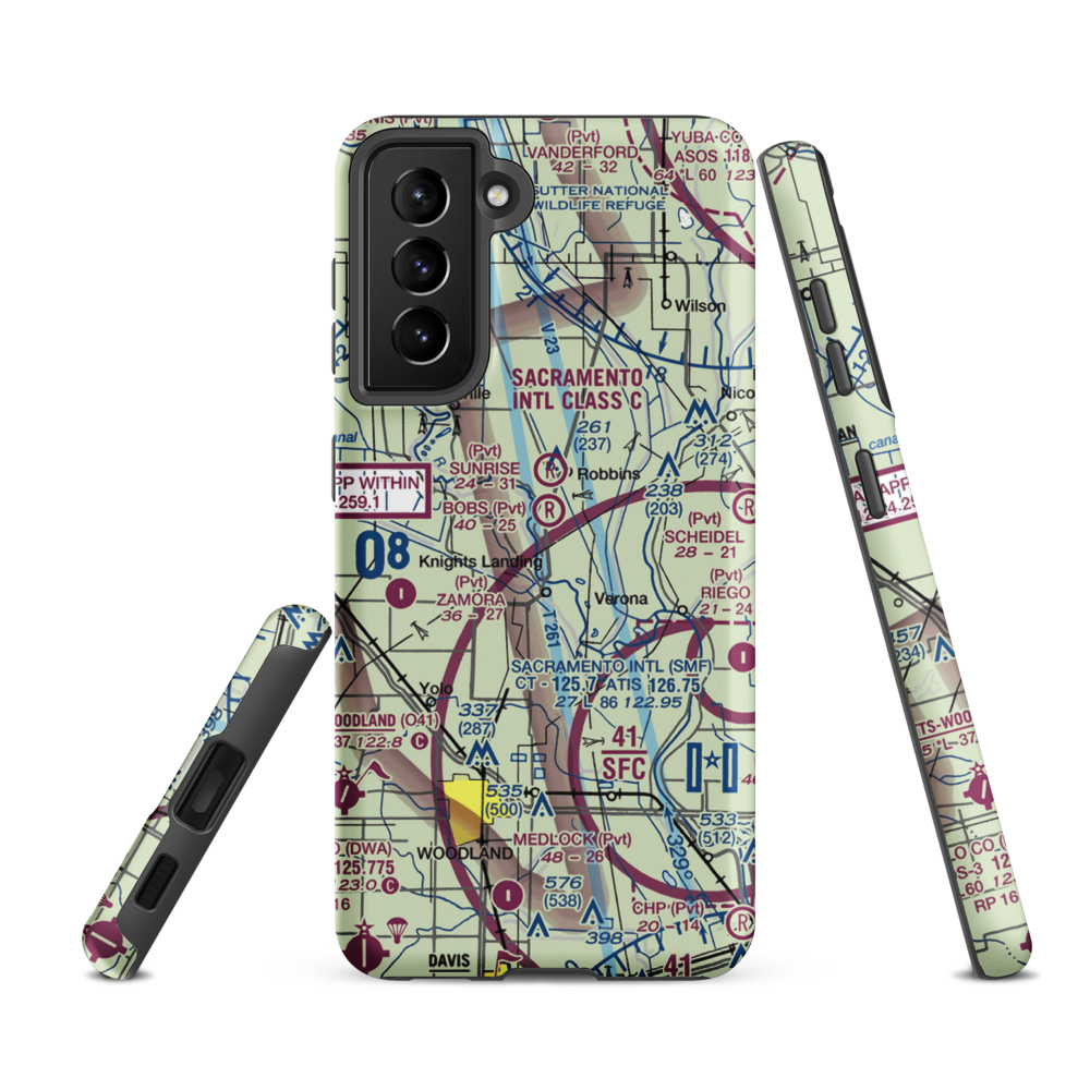 Bob's Flying Service Inc Airport (32CL) VFR Sectional Samsung Phone Case Samsung Galaxy S21 FE model shown