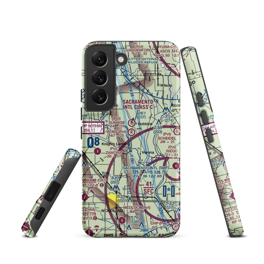 Bob's Flying Service Inc Airport (32CL) VFR Sectional Samsung Phone Case Samsung Galaxy S22 model shown