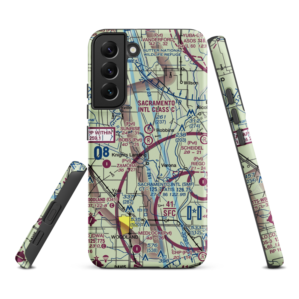 Bob's Flying Service Inc Airport (32CL) VFR Sectional Samsung Phone Case Samsung Galaxy S22 Plus model shown