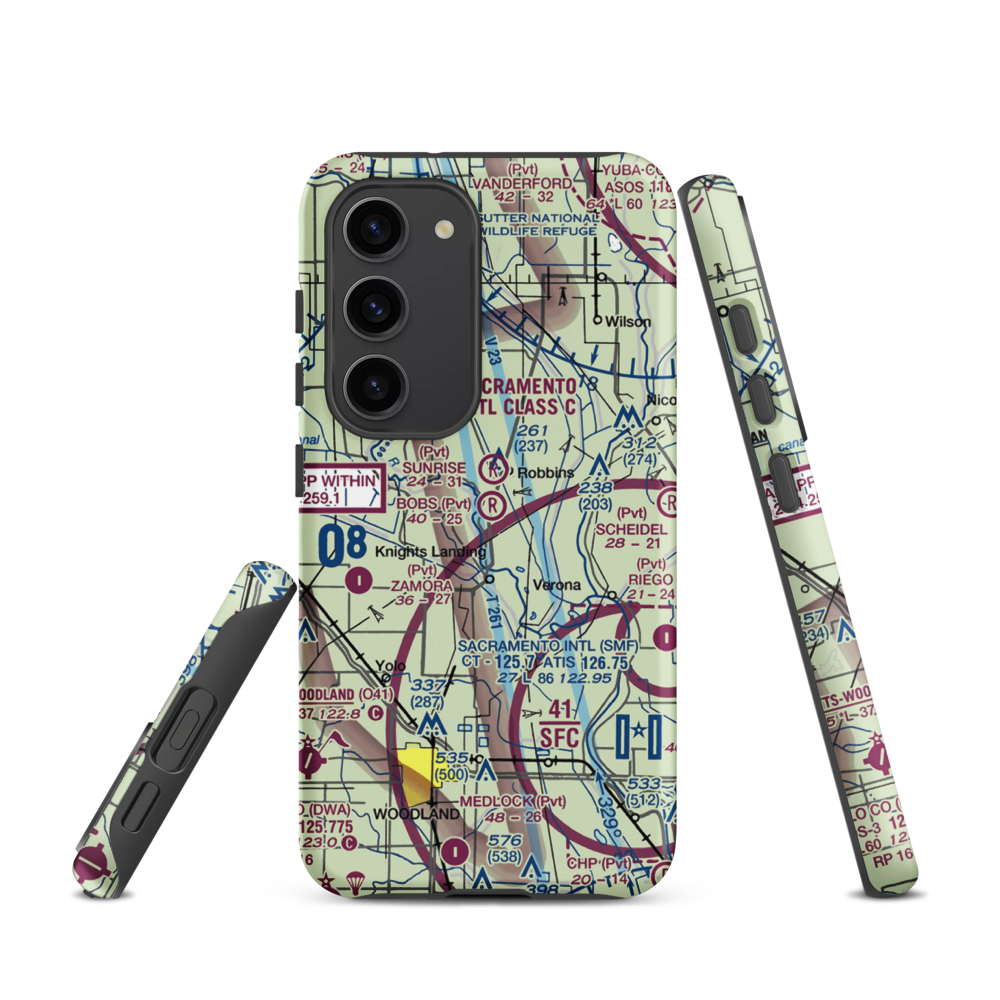 Bob's Flying Service Inc Airport (32CL) VFR Sectional Samsung Phone Case Samsung Galaxy S23 model shown