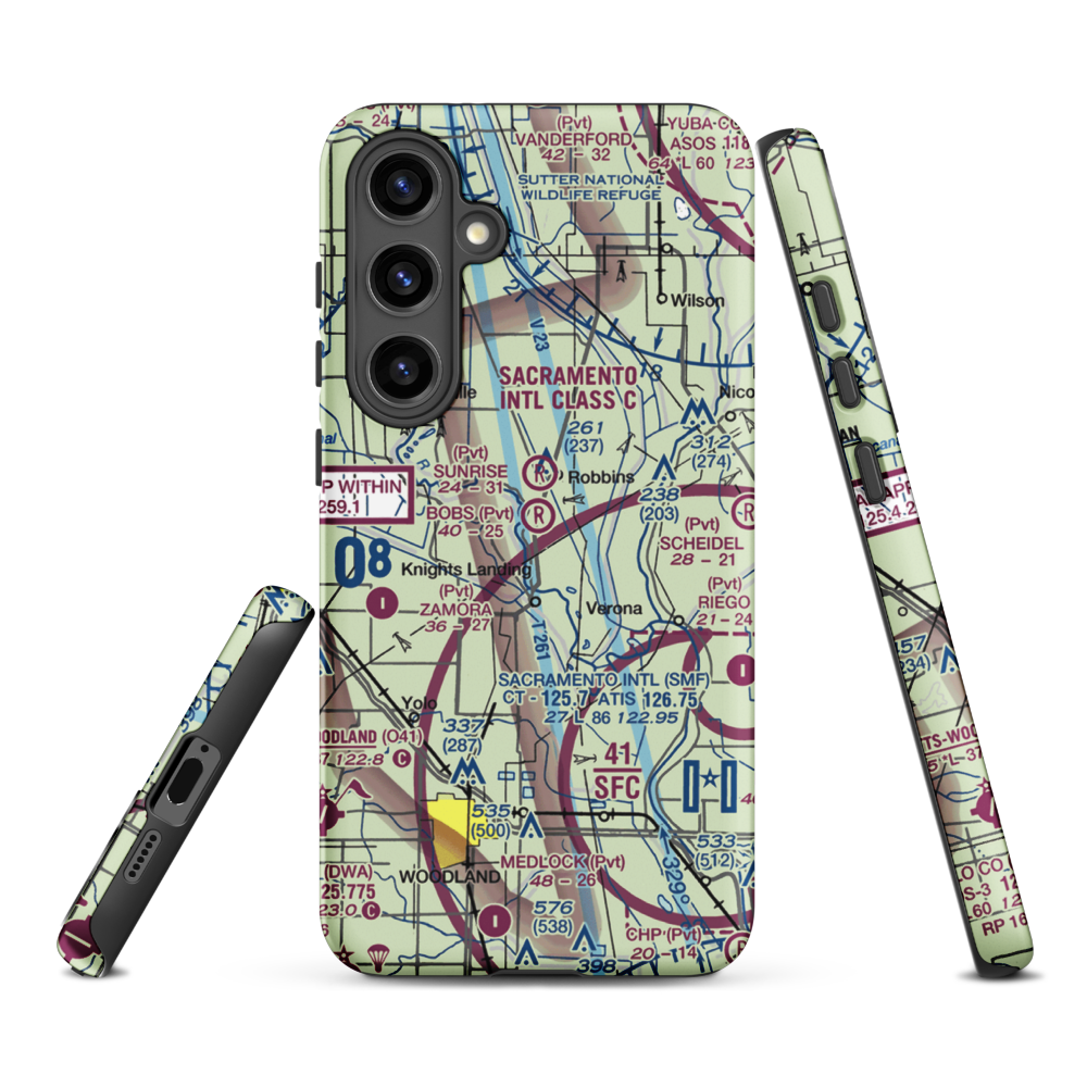 Bob's Flying Service Inc Airport (32CL) VFR Sectional Samsung Phone Case Samsung Galaxy S24 Plus model shown