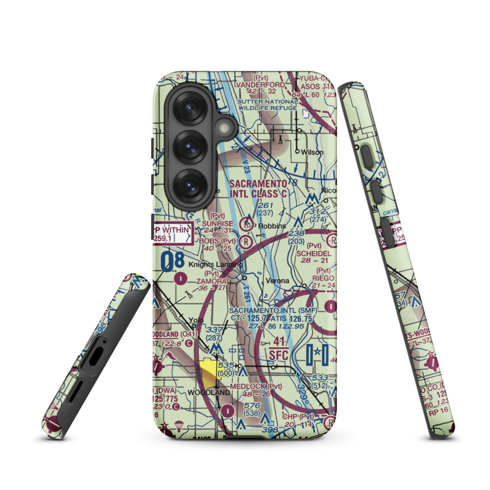 Bob's Flying Service Inc Airport (32CL) VFR Sectional Samsung Phone Case Samsung Galaxy S25 model shown