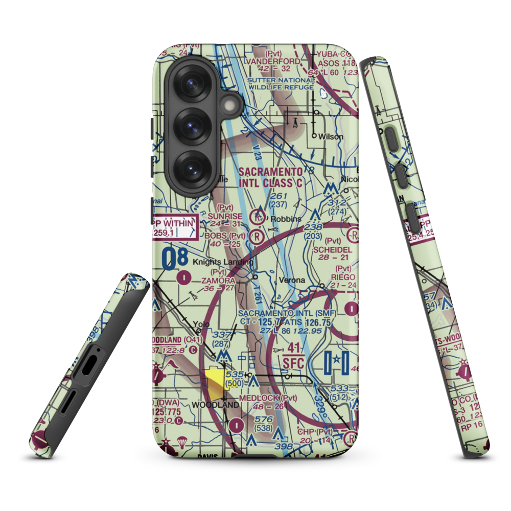 Bob's Flying Service Inc Airport (32CL) VFR Sectional Samsung Phone Case Samsung Galaxy S25 Plus model shown