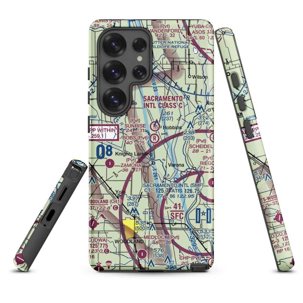 Bob's Flying Service Inc Airport (32CL) VFR Sectional Samsung Phone Case Samsung Galaxy S25 Ultra model shown