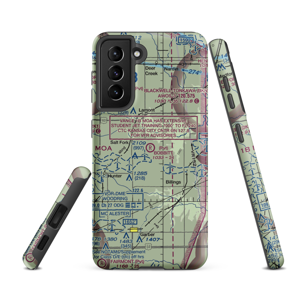 Bobbitt Airport (02OK) VFR Sectional Samsung Phone Case Samsung Galaxy S21 FE model shown