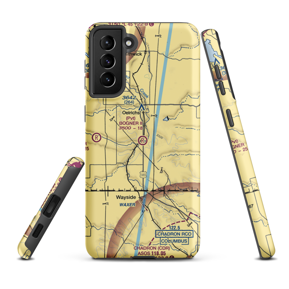 Bogner No Ii Airport (1SD6) VFR Sectional Samsung Phone Case Samsung Galaxy S21 Plus model shown