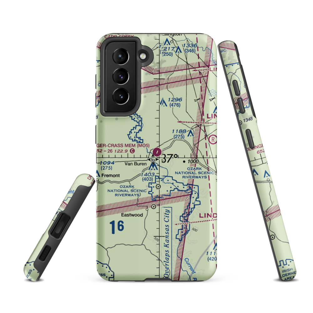 Bollinger-Crass Memorial Airport (MO5) VFR Sectional Samsung Phone Case Samsung Galaxy S21 FE model shown