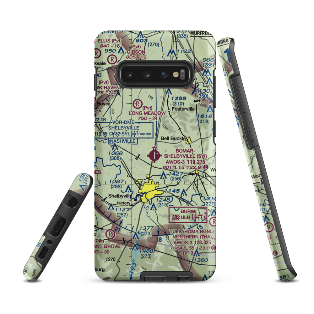 Bomar Field Shelbyville Municipal Airport (SYI) VFR Sectional Samsung Phone Case Samsung Galaxy S10e model shown