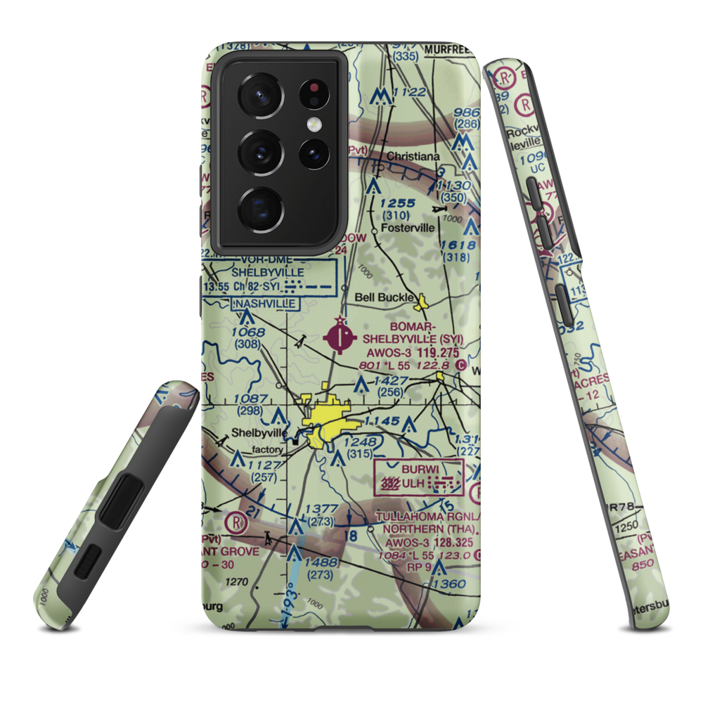 Bomar Field Shelbyville Municipal Airport (SYI) VFR Sectional Samsung Phone Case Samsung Galaxy S21 Ultra model shown
