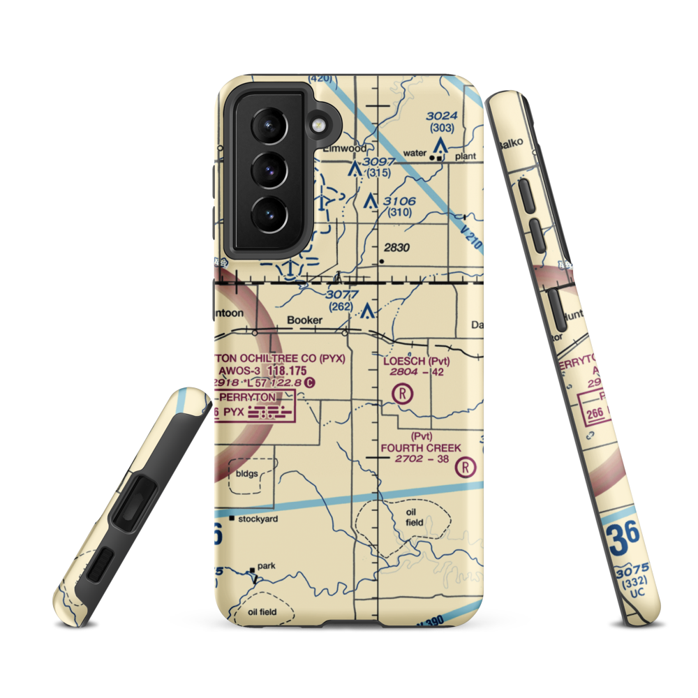 Booker Airport (US-0149) VFR Sectional Samsung Phone Case Samsung Galaxy S21 FE model shown