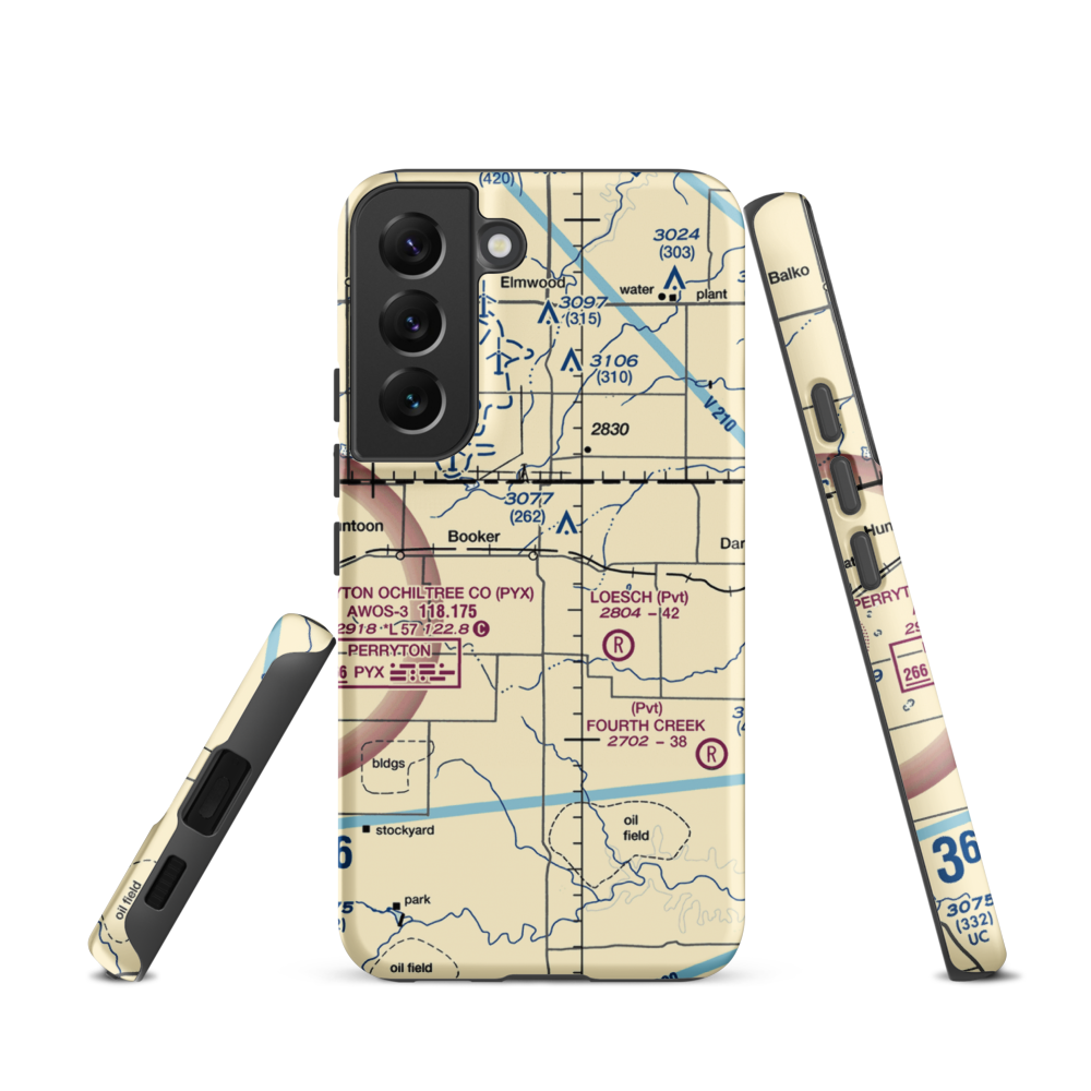 Booker Airport (US-0149) VFR Sectional Samsung Phone Case Samsung Galaxy S22 model shown
