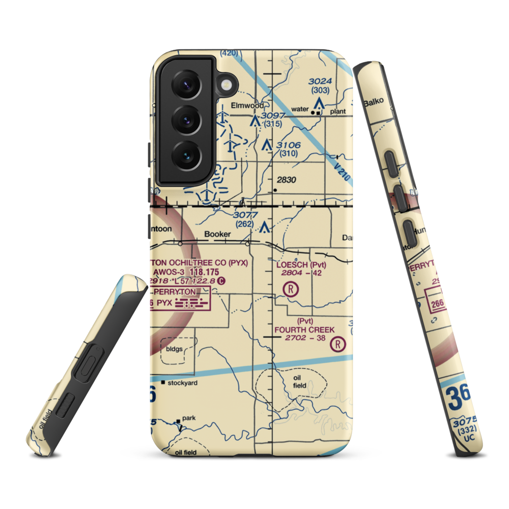 Booker Airport (US-0149) VFR Sectional Samsung Phone Case Samsung Galaxy S22 Plus model shown