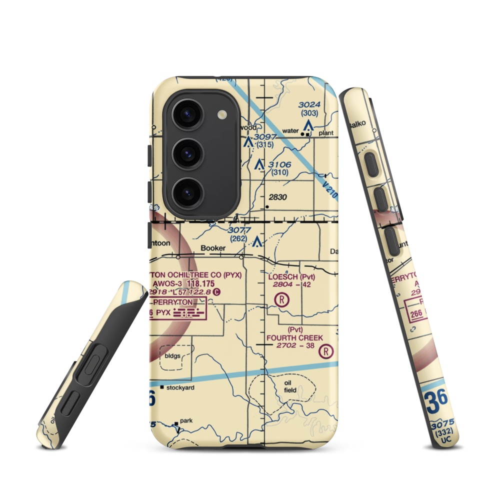 Booker Airport (US-0149) VFR Sectional Samsung Phone Case Samsung Galaxy S23 model shown