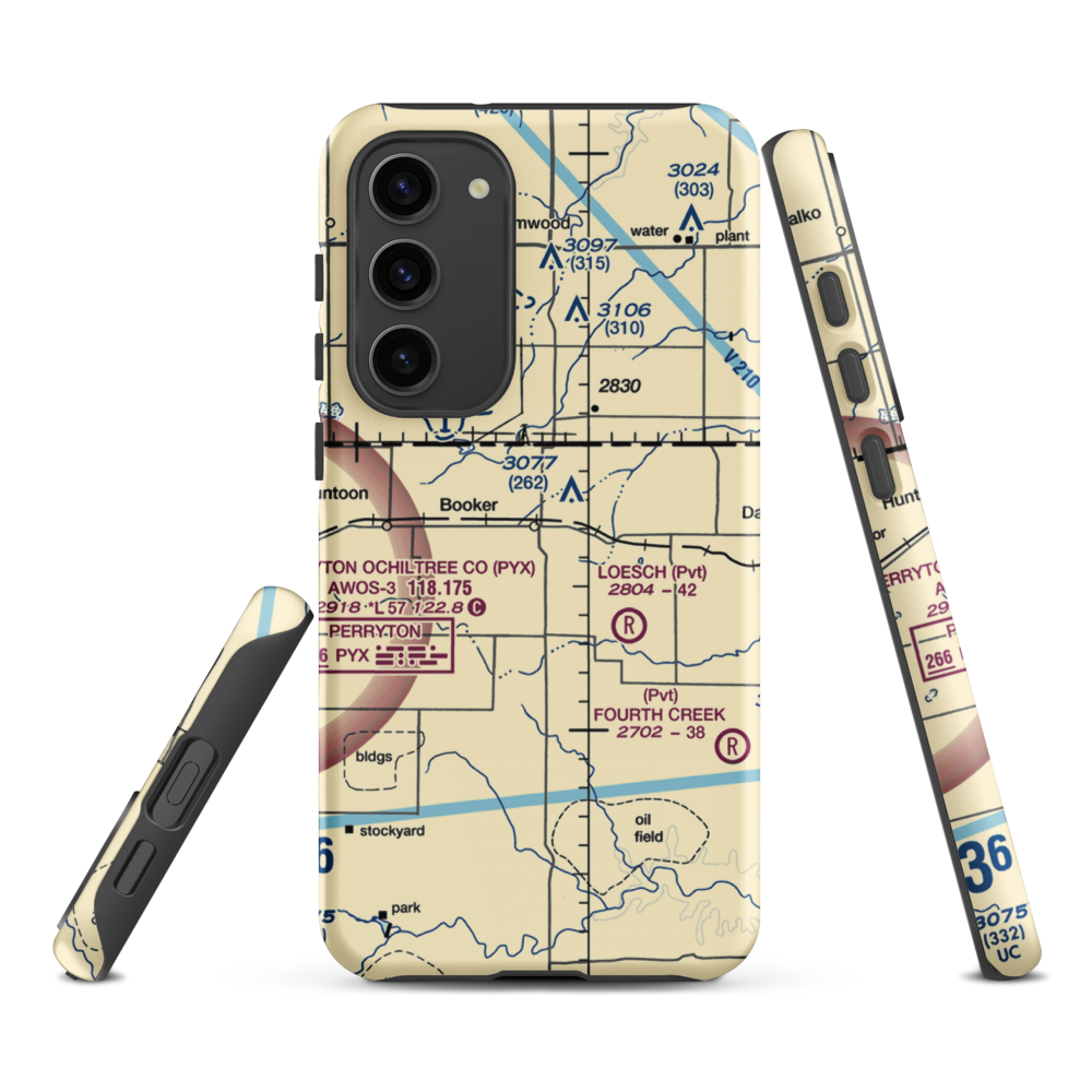 Booker Airport (US-0149) VFR Sectional Samsung Phone Case Samsung Galaxy S23 Plus model shown