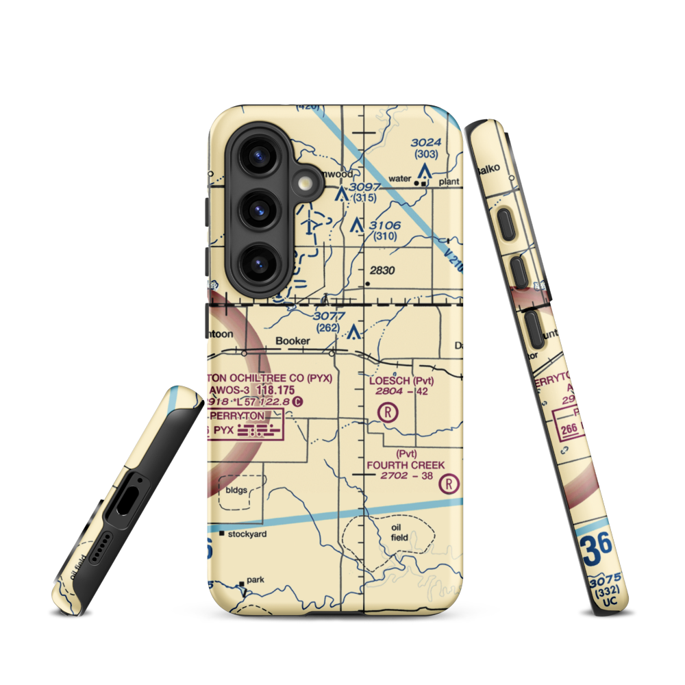 Booker Airport (US-0149) VFR Sectional Samsung Phone Case Samsung Galaxy S24 model shown
