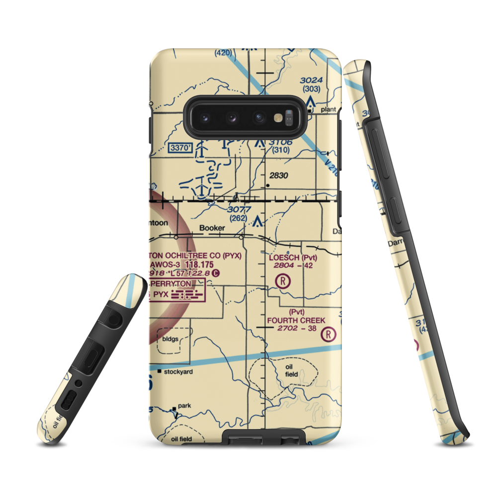 Booker Airport (US-0149) VFR Sectional Samsung Phone Case Samsung Galaxy S10 Plus model shown