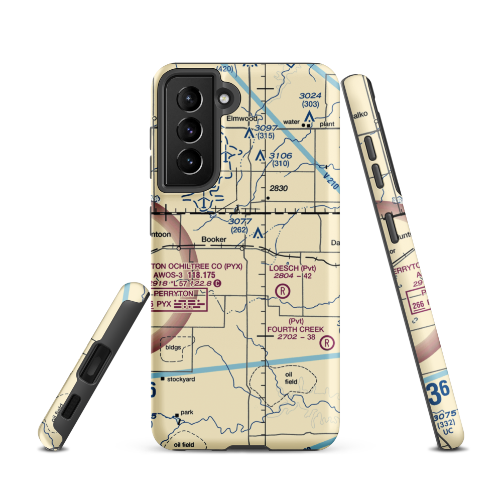 Booker Airport (US-0149) VFR Sectional Samsung Phone Case Samsung Galaxy S21 model shown