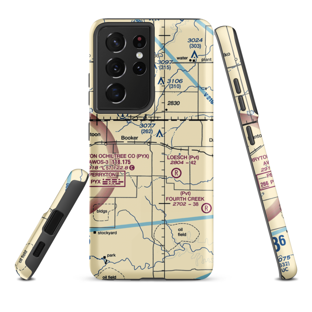 Booker Airport (US-0149) VFR Sectional Samsung Phone Case Samsung Galaxy S21 Ultra model shown