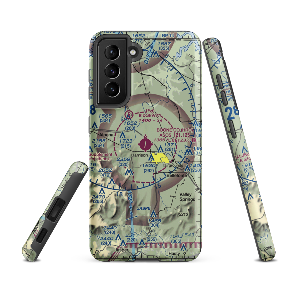 Boone County Airport (HRO) VFR Sectional Samsung Phone Case Samsung Galaxy S21 FE model shown