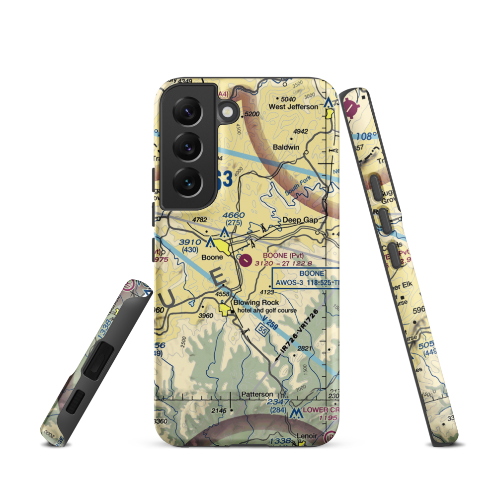 Boone Inc Airport (NC14) VFR Sectional Samsung Phone Case Samsung Galaxy S22 model shown