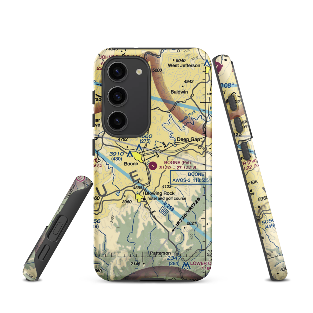 Boone Inc Airport (NC14) VFR Sectional Samsung Phone Case Samsung Galaxy S23 model shown