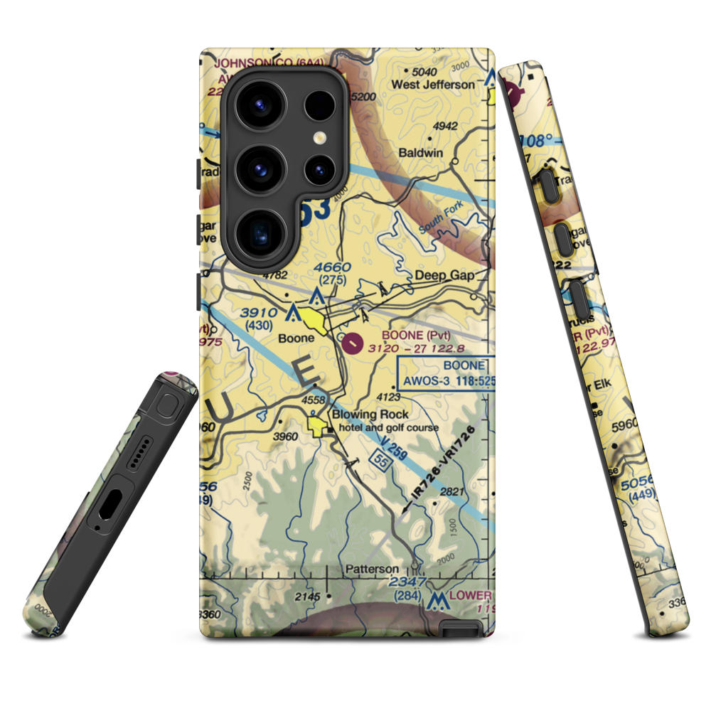 Boone Inc Airport (NC14) VFR Sectional Samsung Phone Case Samsung Galaxy S24 Ultra model shown