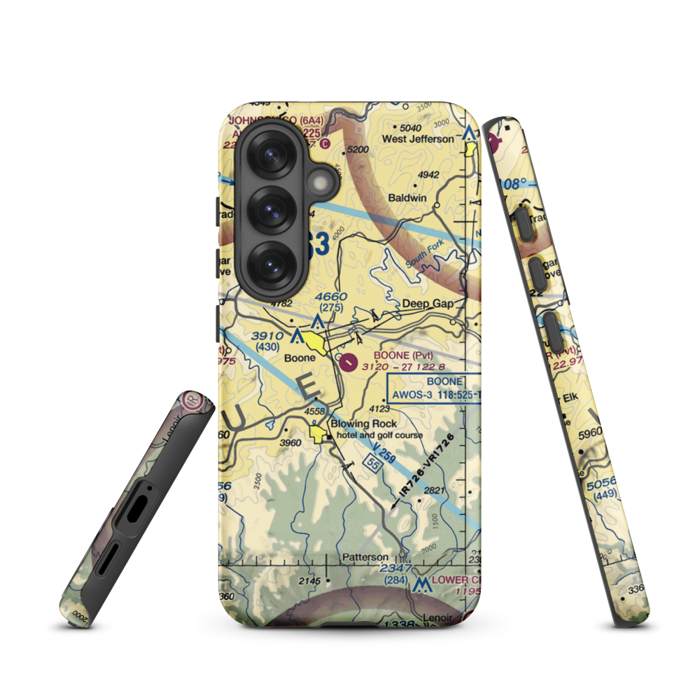 Boone Inc Airport (NC14) VFR Sectional Samsung Phone Case Samsung Galaxy S25 model shown