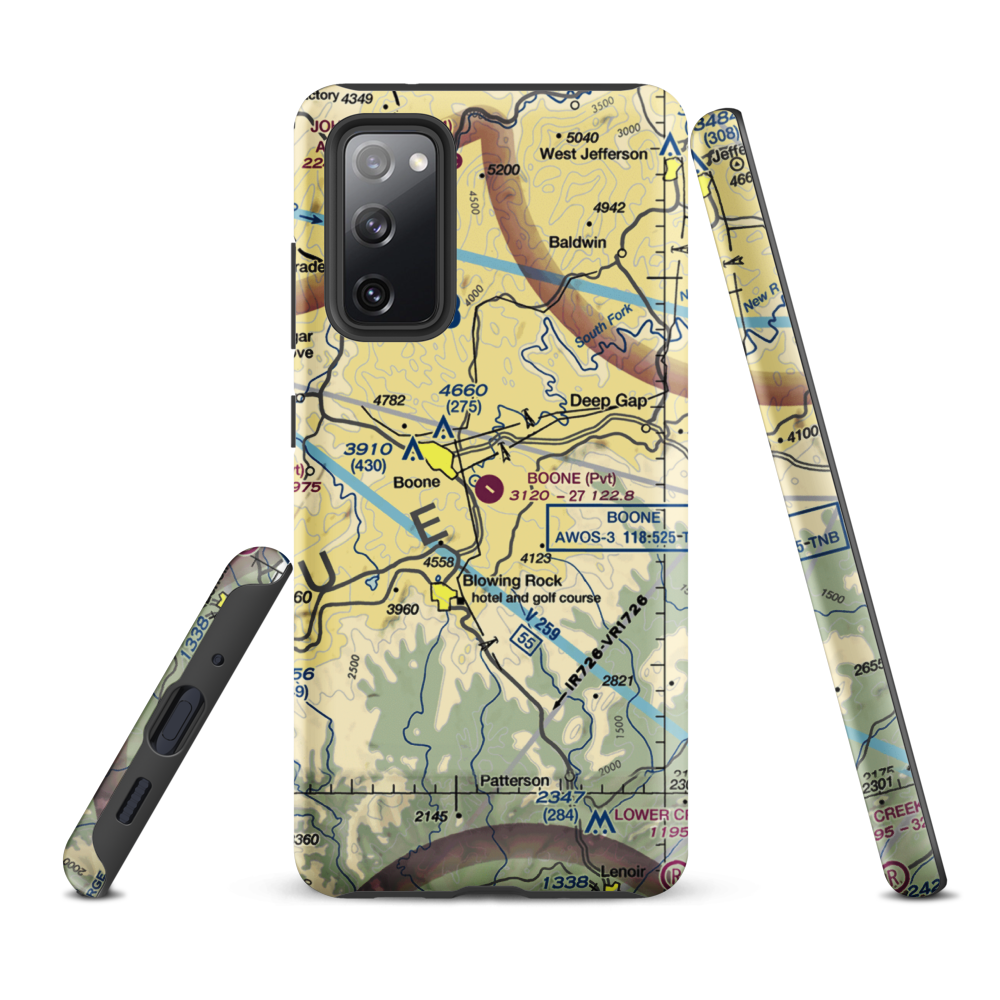 Boone Inc Airport (NC14) VFR Sectional Samsung Phone Case Samsung Galaxy S20 FE model shown
