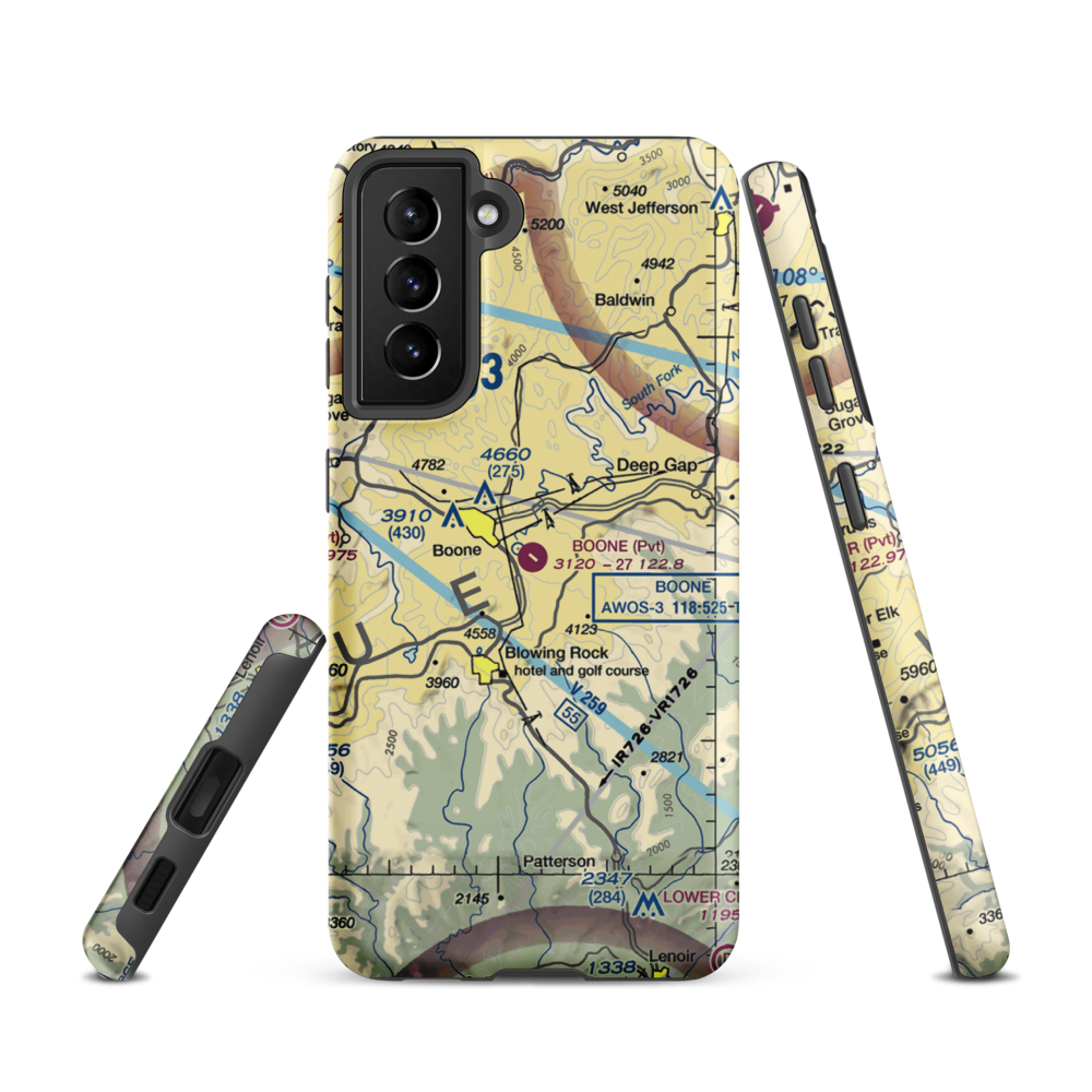 Boone Inc Airport (NC14) VFR Sectional Samsung Phone Case Samsung Galaxy S21 model shown