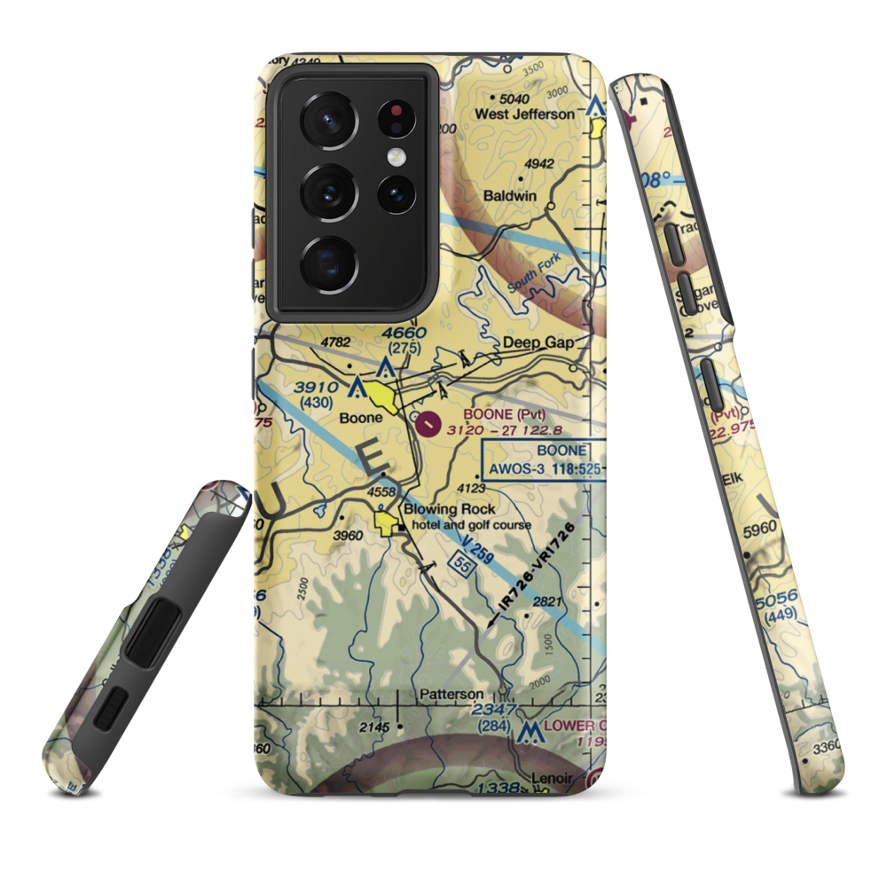 Boone Inc Airport (NC14) VFR Sectional Samsung Phone Case Samsung Galaxy S21 Ultra model shown