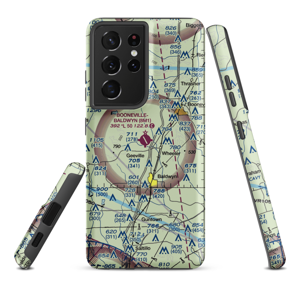 Booneville Baldwyn Airport (8M1) VFR Sectional Samsung Phone Case Samsung Galaxy S21 Plus model shown