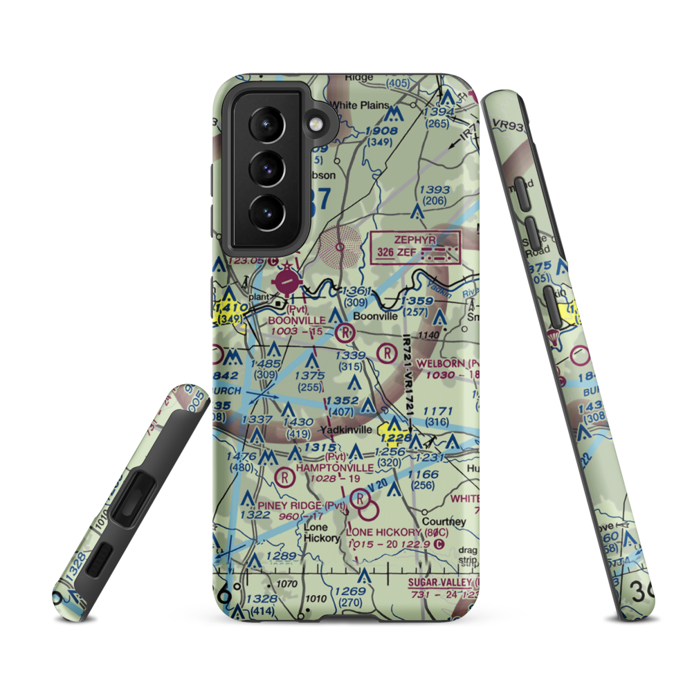 Boonville Airport (26NC) VFR Sectional Samsung Phone Case Samsung Galaxy S21 FE model shown