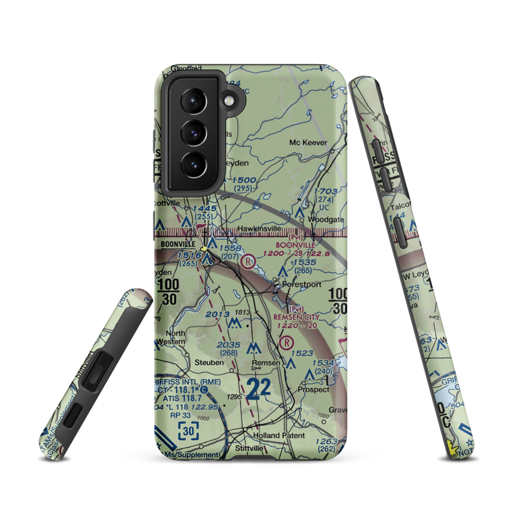Boonville Inc Airport (1NK7) VFR Sectional Samsung Phone Case Samsung Galaxy S21 model shown