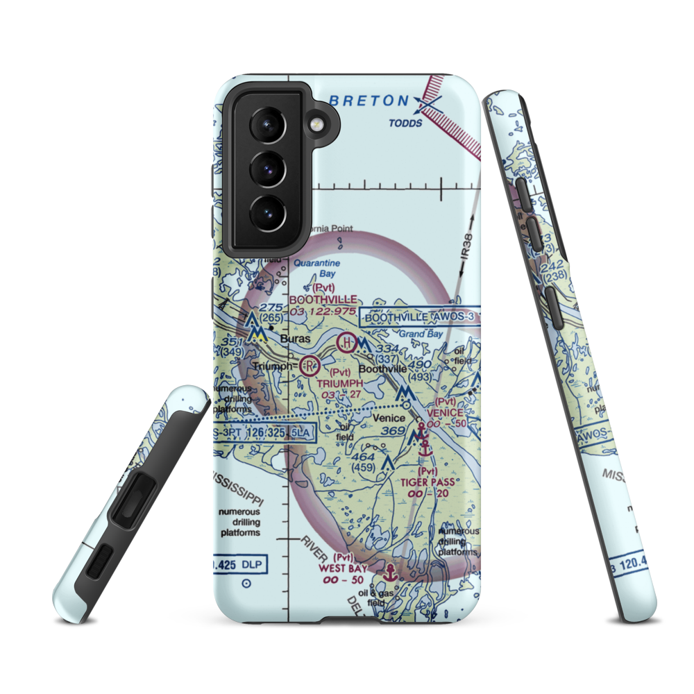 Boothville Heliport (LNQ) VFR Sectional Samsung Phone Case Samsung Galaxy S21 FE model shown